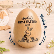 Easter,Gift For Yourself,Gift For Kids,Happy - First Easter With Alphabet - Personalised Musical Wooden Easter Egg Shaker