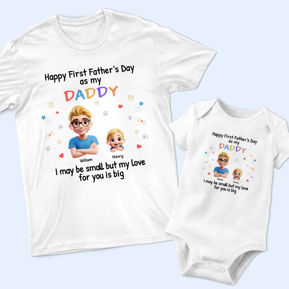 First Father Day With Baby - Personalized Combo T Shirt And Baby Onesie