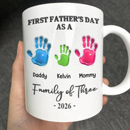 First Time Ever As A Family Of Three Handprints - 3D Inflated Effect Printed Mug, Personalized Mug
