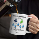 Family,Gift For Father,Happy - First Father's Day As A Family Of Four Handprints - 3D Inflated Effect Printed Mug, Personalized Mug