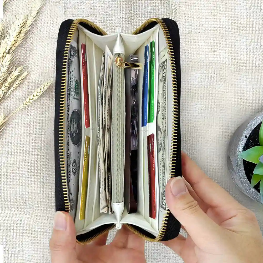 Gift For Mother,Gift For Grandma,Love,Happy - First Mom Now Grandma 3D Effect Birth Flowers - Personalized Leather Long Wallet