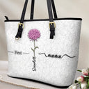 Gift For Mother, Gift For Grandma, Love, Happy - First Mom Now Grandma 3D Effect Birth Flowers - Personalized Leather Tote Bag
