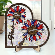 Gift For Mother,Gift For Grandma,Independence Day,Love - First Mom Now Grandma Sunflower America - Personalized 2-Layered Wooden Plaque With Stand