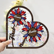 Gift For Mother,Gift For Grandma,Independence Day,Love - First Mom Now Grandma Sunflower America - Personalized 2-Layered Wooden Plaque With Stand