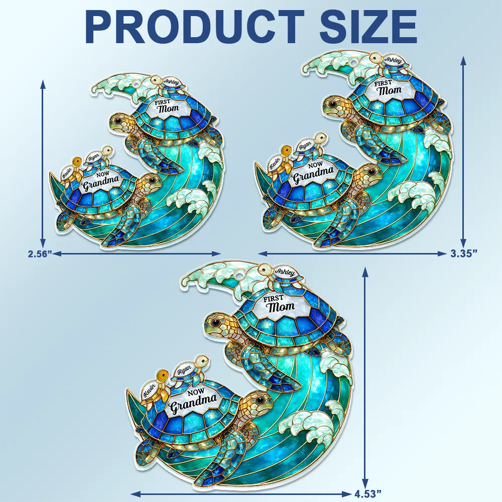 Gift For Grandma,Grandma - Grandkids,Gift For Mother,Beach,Happy,Non-Eng,Icon,Grateful - First Mom Now Grandma Turtle - Personalized Acrylic Car Hanger