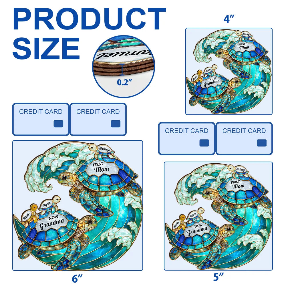 Gift For Grandma,Grandma - Grandkids,Gift For Mother,Beach,Happy,Non-Eng,Icon,Grateful - First Mom Now Grandma Turtle - Personalized Custom Shaped Wood Sign