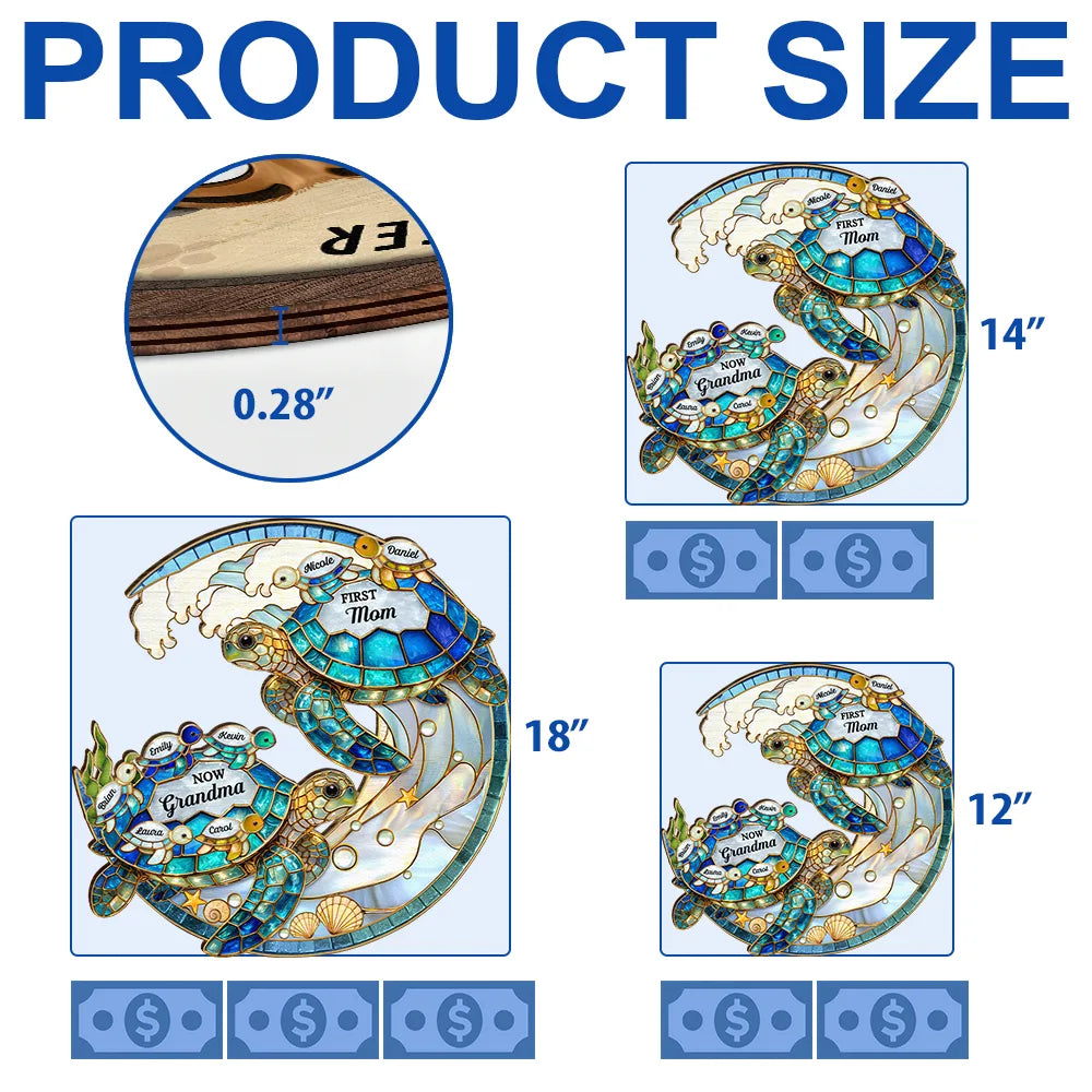 Gift For Grandma,Grandma - Grandkids,Gift For Mother,Beach,Happy,Non-Eng,Icon,Grateful - First Mom Now Grandma Turtle - Personalized Custom Shaped Wood Sign