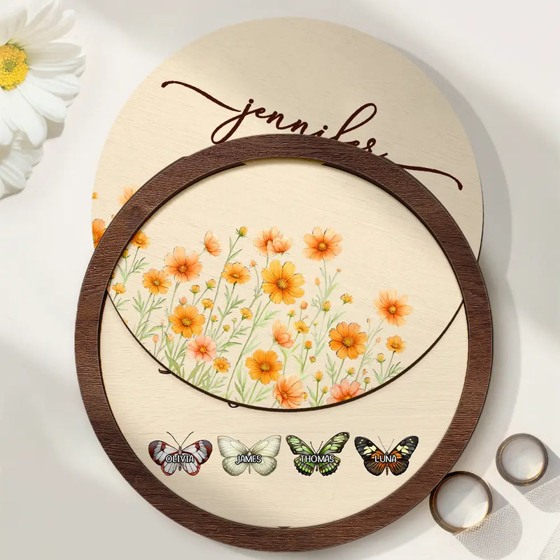 Gift For Grandma,Grandma - Grandkids,Gift For Grandparents,Gift For Mother - First Mom Now Grandma Watercolor Flower - Personalized 2-Layered Wooden Ring Dish