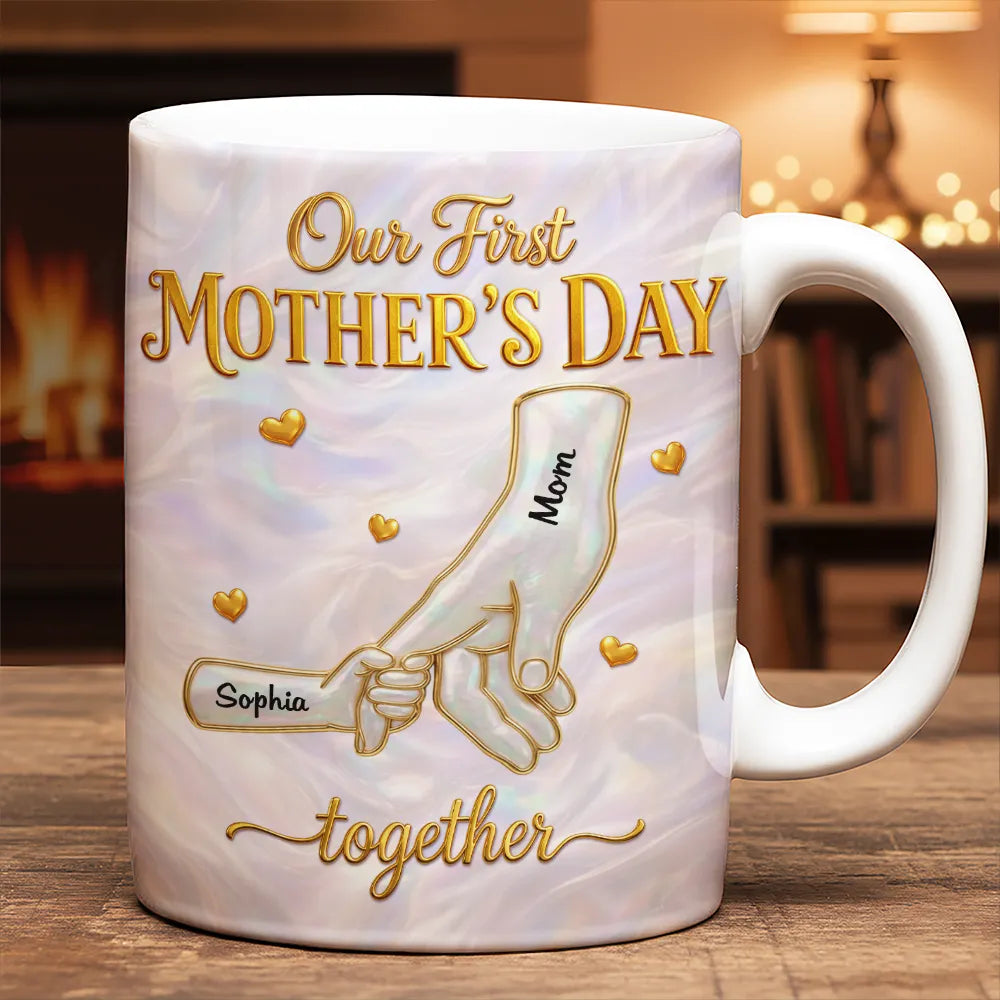 First Mother's Day Together Nacre Effect - Personalized White Edge-to-Edge Mug