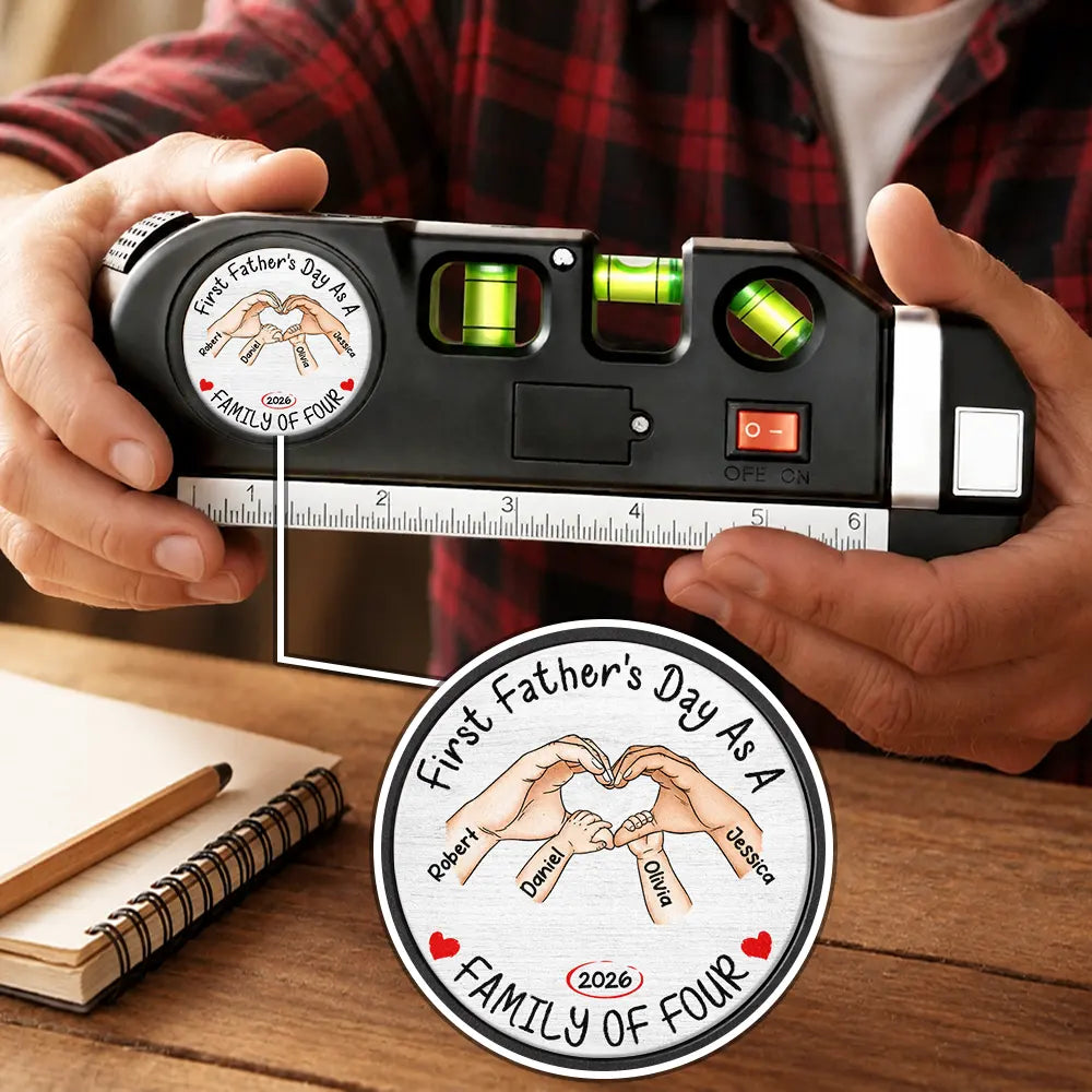 Gift For Men,Gift For Father,Gift For Boyfriend,Gift For Couples,Gift For Husband,New Dad,New Mom,Non-Eng,Vector,Adorable - First Time As Family Of Three - Personalized Laser Level Tool