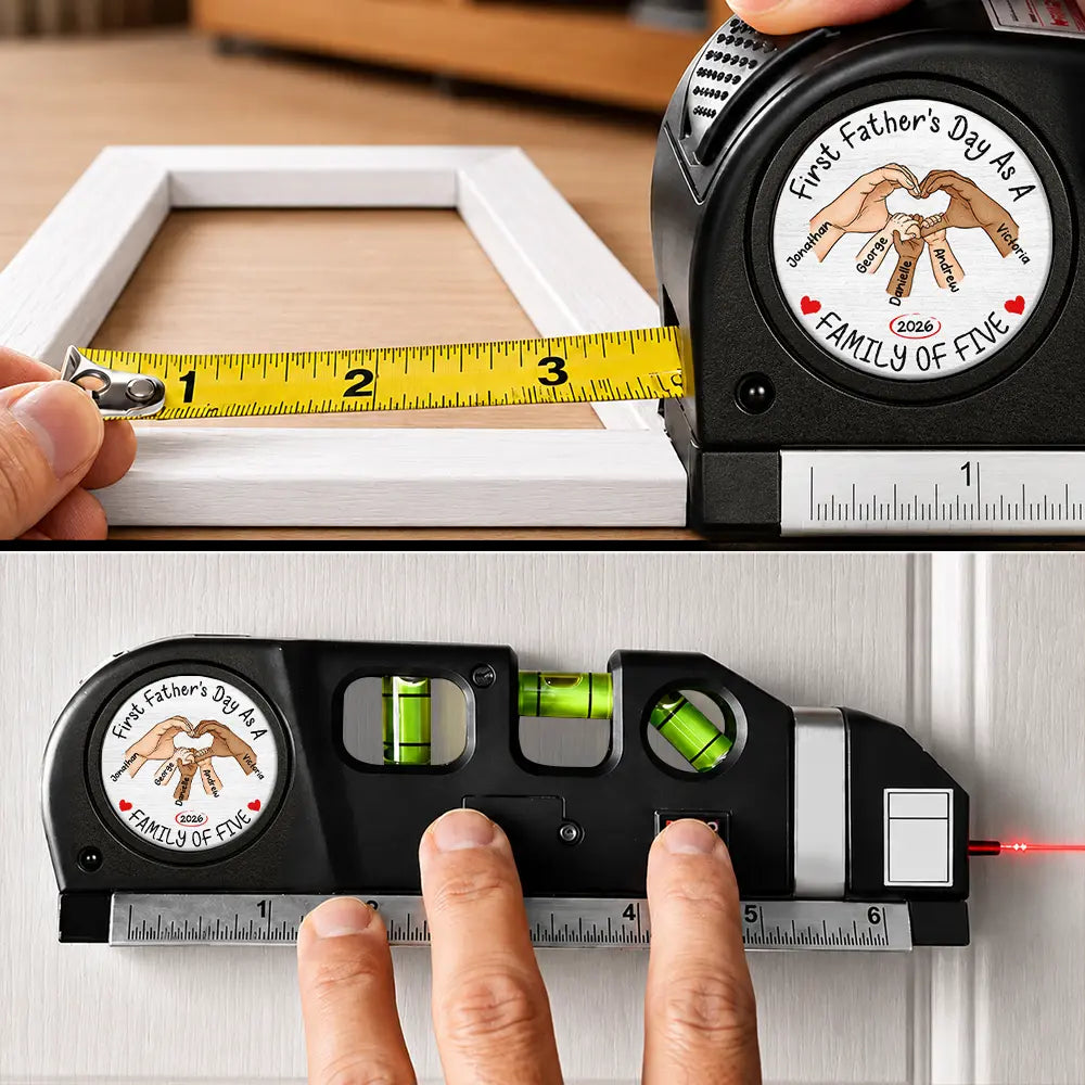 Gift For Men,Gift For Father,Gift For Boyfriend,Gift For Couples,Gift For Husband,New Dad,New Mom,Non-Eng,Vector,Adorable - First Time As Family Of Three - Personalized Laser Level Tool