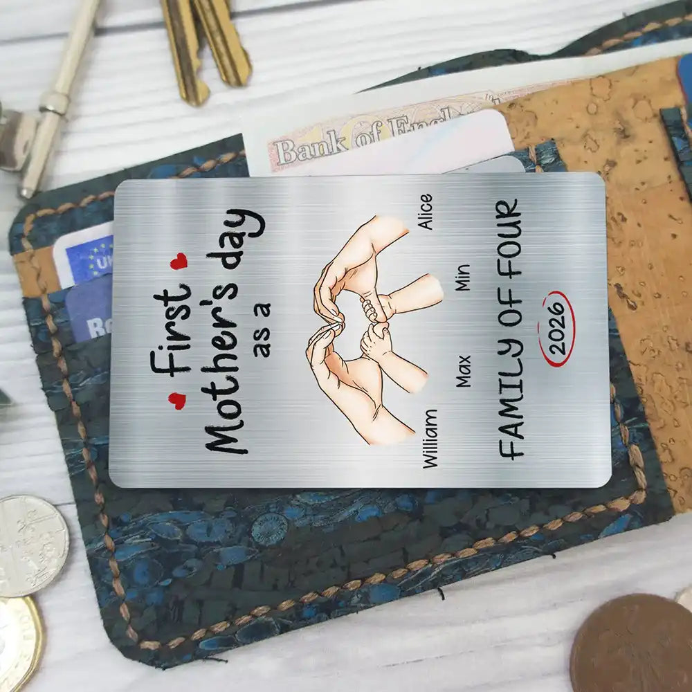 Gift For Father,Gift For Men,Happy,Vector - First Time Ever As A Family Of Three - Personalized Aluminum Wallet Card