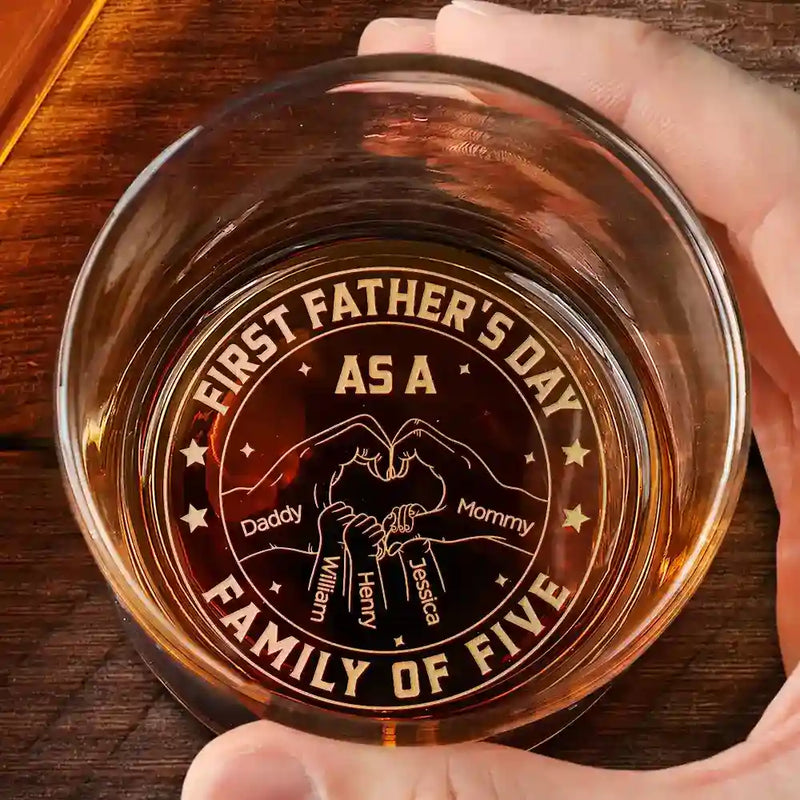 Gift For Father,Family,Gift For Mother,Non-Eng,Icon,Humorous - First Time Ever As A Family Of Three - Personalized Engraved Whiskey Glass