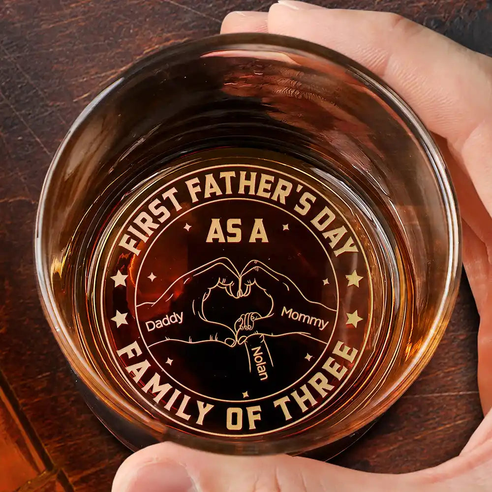 Gift For Father,Family,Gift For Mother,Non-Eng,Icon,Humorous - First Time Ever As A Family Of Three - Personalized Engraved Whiskey Glass