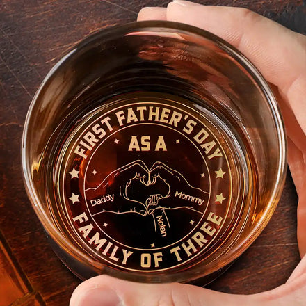 First Time Ever As A Family Of Three - Personalized Engraved Whiskey Glass
