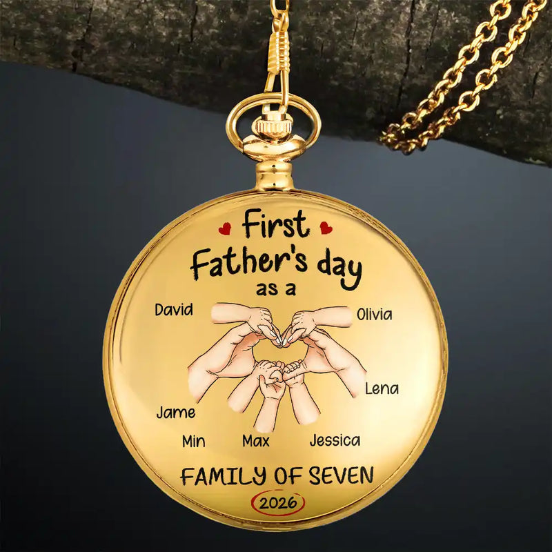 Gift For Father,Gift For Men,Happy,Vector - First Time Ever As A Family Of Three - Personalized Pocket Watch
