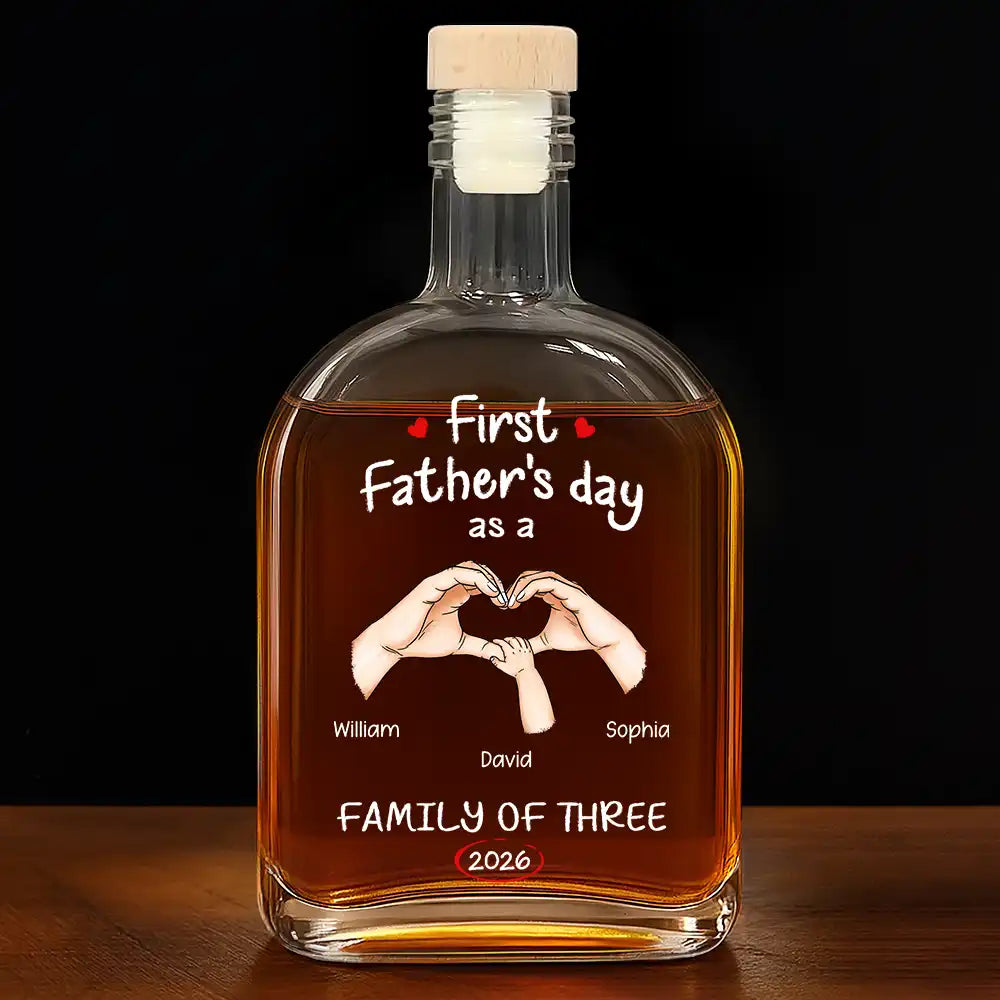 Gift For Father,Gift For Men,Happy,Vector - First Time Ever As A Family Of Three - Personalized Whiskey Bottle
