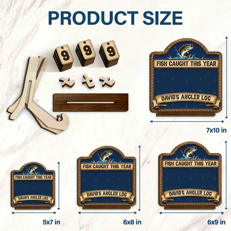 Gift For Yourself,Gift For Women,Gift For Men,Fishing,Happy - Fish Caught This Year - Personalized 2-Layered Wooden Tracker Sign