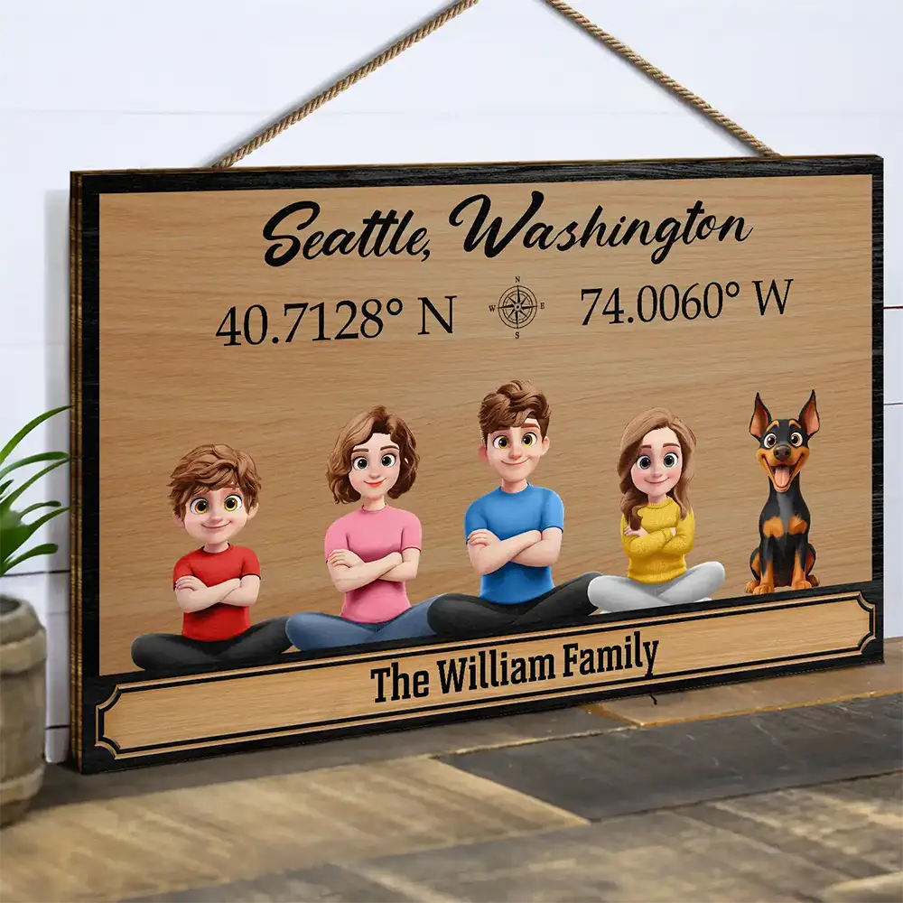 Gift For Yourself,Gift For Mother,Gift For Father,Gift For Grandpa,Gift For Grandma,Family,Happy - Location Coordinates Welcome To Our Home - Personalized Wood Rectangle Sign