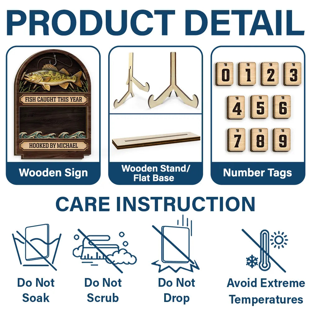 Fish Caught This Year Just One More Cast - Personalized 2-Layered Wooden Tracker Sign