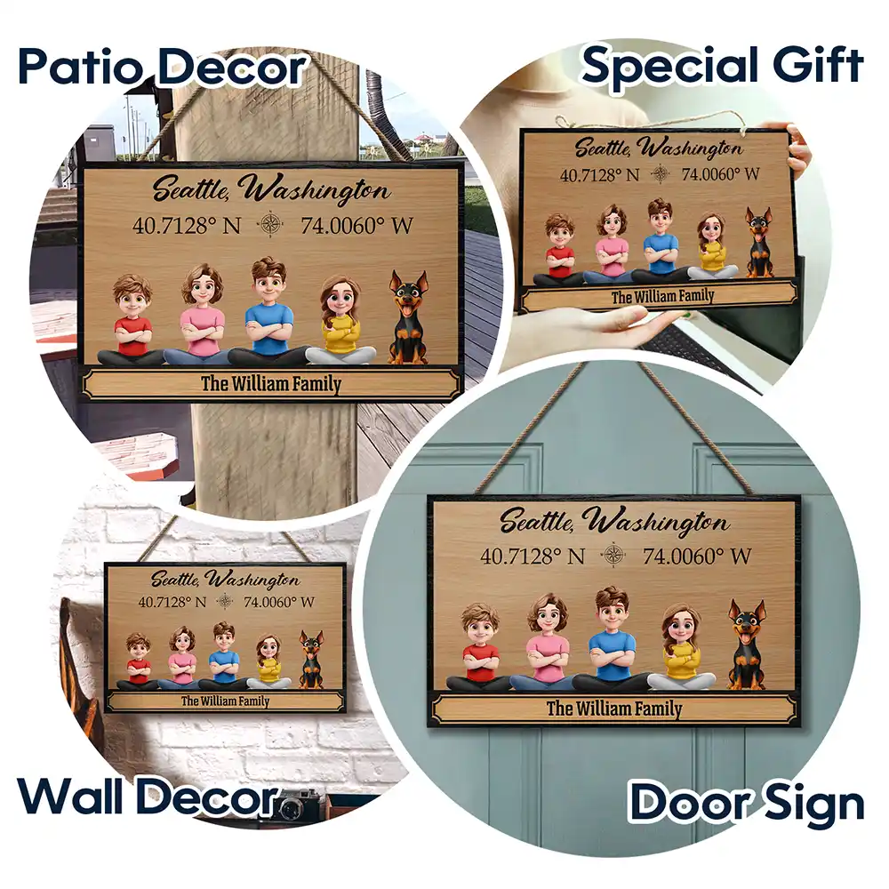 Gift For Yourself,Gift For Mother,Gift For Father,Gift For Grandpa,Gift For Grandma,Family,Happy - Location Coordinates Welcome To Our Home - Personalized Wood Rectangle Sign