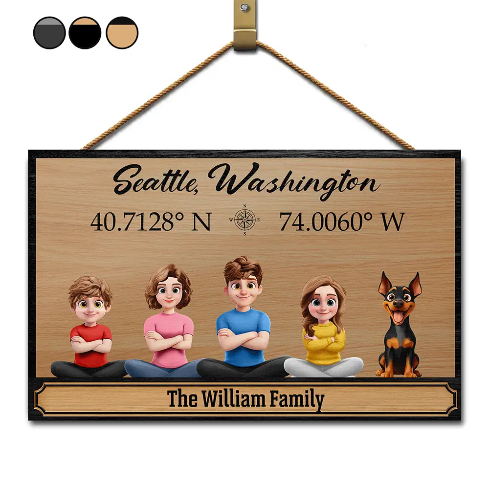 Gift For Yourself,Gift For Mother,Gift For Father,Gift For Grandpa,Gift For Grandma,Family,Happy - Location Coordinates Welcome To Our Home - Personalized Wood Rectangle Sign