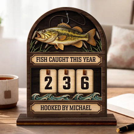 Fish Caught This Year Just One More Cast - Personalized 2-Layered Wooden Tracker Sign