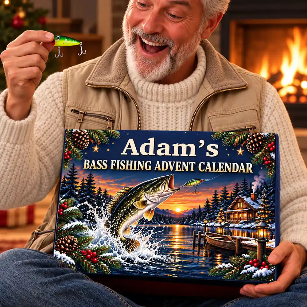 Fishing Gift For Husband And Son, Daughter - Personalized Custom Name Christmas Countdown Box Advent Calendar