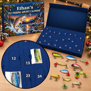 Christmas, Custom Text, Fishing, Happy - Fishing Gift For Husband And Son, Daughter - Personalized Custom Name Christmas Countdown Box Advent Calendar