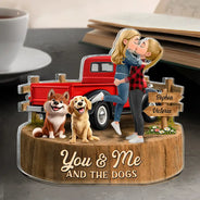 Gift For Couples,Old Couples,Gift For Husband,Gift For Wife,Gift For Boyfriend,Gift For Girlfriend,LGBT,Pet Lovers,Pet Couple,Dog Lovers,Dog Couple,Love - Flannel Couple You & Me And The Dogs - Personalized Custom Shaped Acrylic Plaque