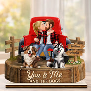 Gift For Couples,Old Couples,Gift For Husband,Gift For Wife,Gift For Boyfriend,Gift For Girlfriend,LGBT,Pet Lovers,Pet Couple,Dog Lovers,Dog Couple,Love - Flannel Couple You & Me And The Dogs - Personalized Custom Shaped Wooden Plaque