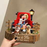 Gift For Couples,Old Couples,Gift For Husband,Gift For Wife,Gift For Boyfriend,Gift For Girlfriend,LGBT,Pet Lovers,Pet Couple,Dog Lovers,Dog Couple,Love - Flannel Couple You & Me And The Dogs - Personalized Custom Shaped Wooden Plaque