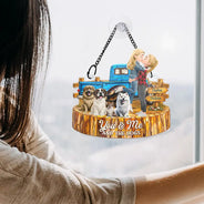Gift For Couples, Dog Couple, Pet Lovers, Dog Lovers, Summer, Romantic, Vector - Flannel Couple You & Me And The Dogs - Personalized Window Hanging Suncatcher Ornament