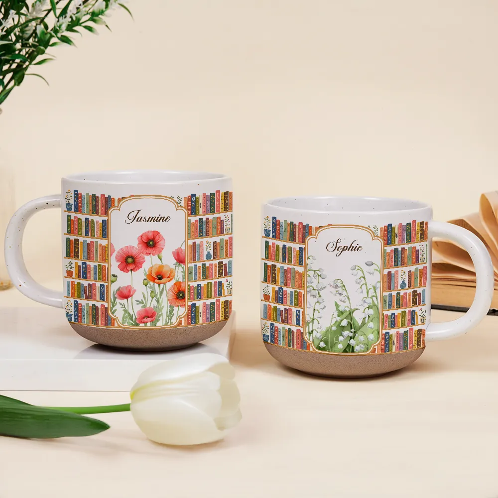 Christmas,Cozy,Reading,Gift For Yourself,Icon - Floral Bookself Reading Mug - Personalized Pottery Mug
