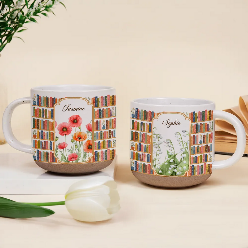 Christmas,Cozy,Reading,Gift For Yourself,Icon - Floral Bookself Reading Mug - Personalized Pottery Mug