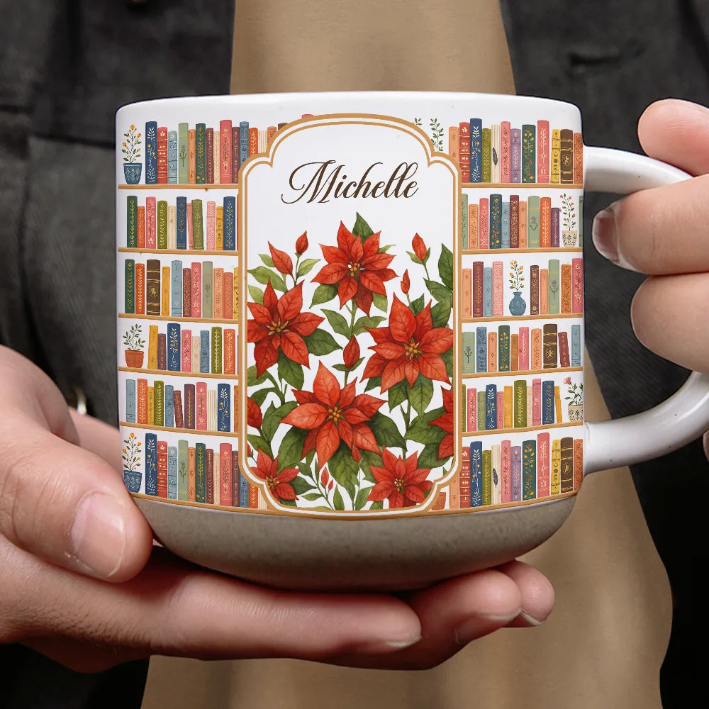 Christmas,Cozy,Reading,Gift For Yourself,Icon - Floral Bookself Reading Mug - Personalized Pottery Mug
