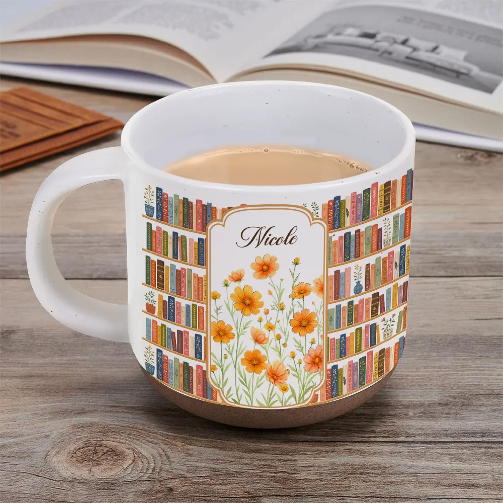 Christmas,Cozy,Reading,Gift For Yourself,Icon - Floral Bookself Reading Mug - Personalized Pottery Mug