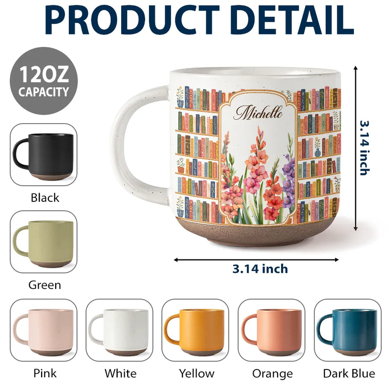 Christmas,Cozy,Reading,Gift For Yourself,Icon - Floral Bookself Reading Mug - Personalized Pottery Mug