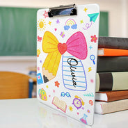 Back To School, Teacher, Adorable, Custom Text - Floral Pencil With Name - Personalized Acrylic Clipboard