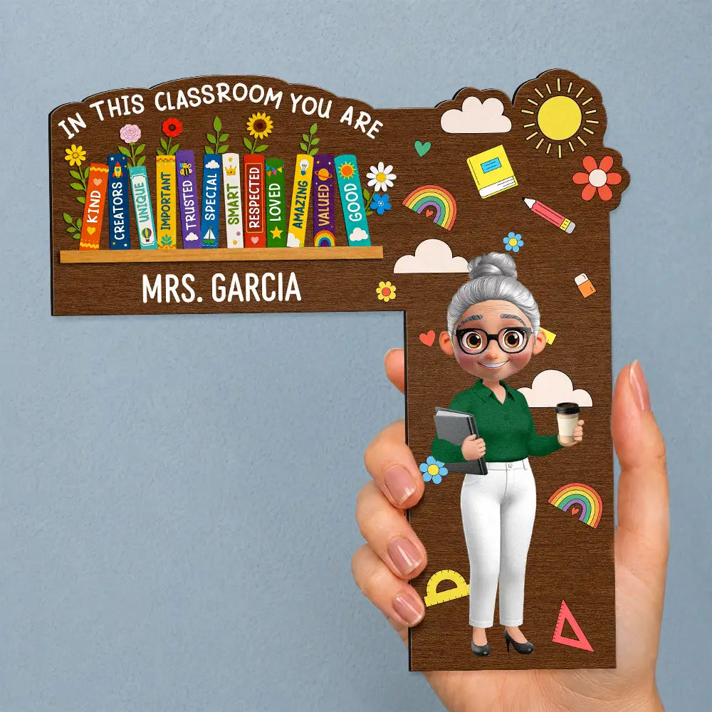 Back To School,Teacher,Proud,Vector - Floral Teacher In This Classroom You Are - Personalized Door Corner Wood Sign