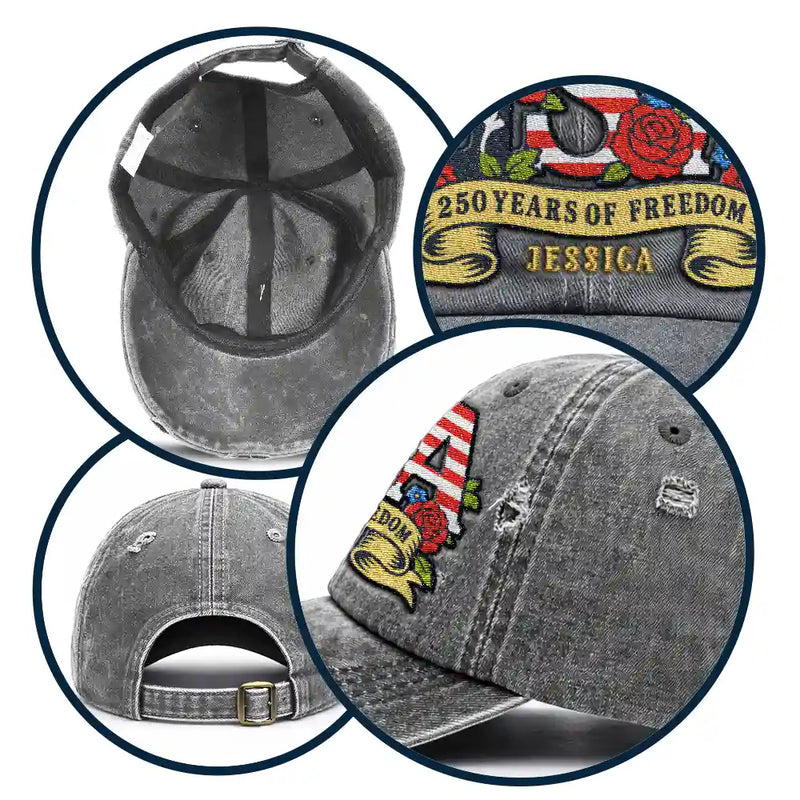 Floral USA 250th Anniversary - Personalized Embroidered Distressed Cap
