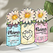 Gift For Yourself, Gift For Women, Gift For Mother, Gift For Grandma, Love - Flower Mason Jar Mom Grandma Great Grandma - Personalized Holographic Acrylic Plaque