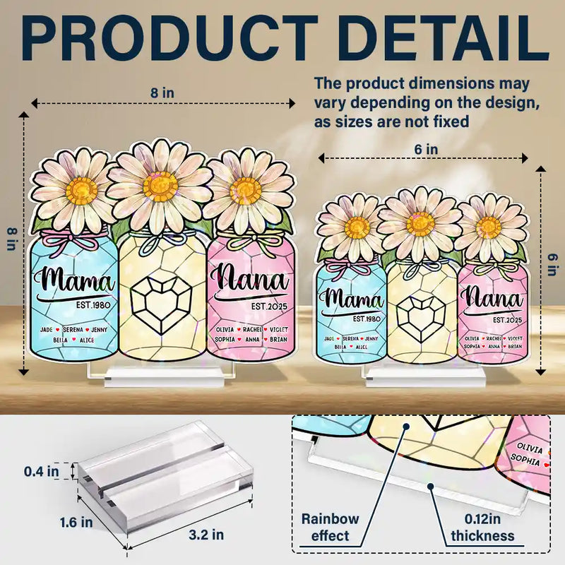 Gift For Yourself, Gift For Women, Gift For Mother, Gift For Grandma, Love - Flower Mason Jar Mom Grandma Great Grandma - Personalized Holographic Acrylic Plaque
