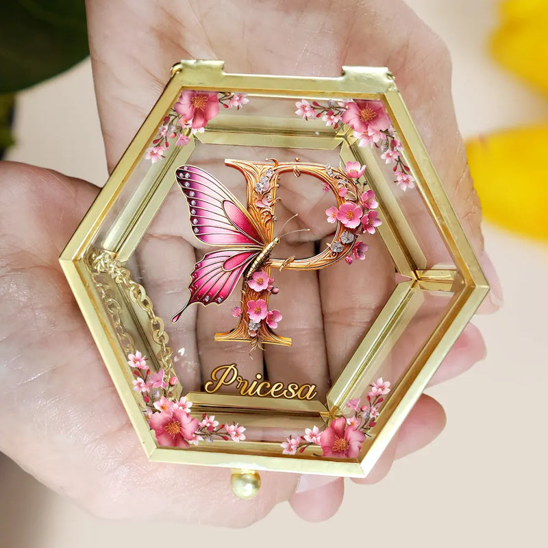 Gift For Yourself,Gift For Women,Gift For Men - Flower Butterfly Monogram - Personalized Glass Jewelry Box
