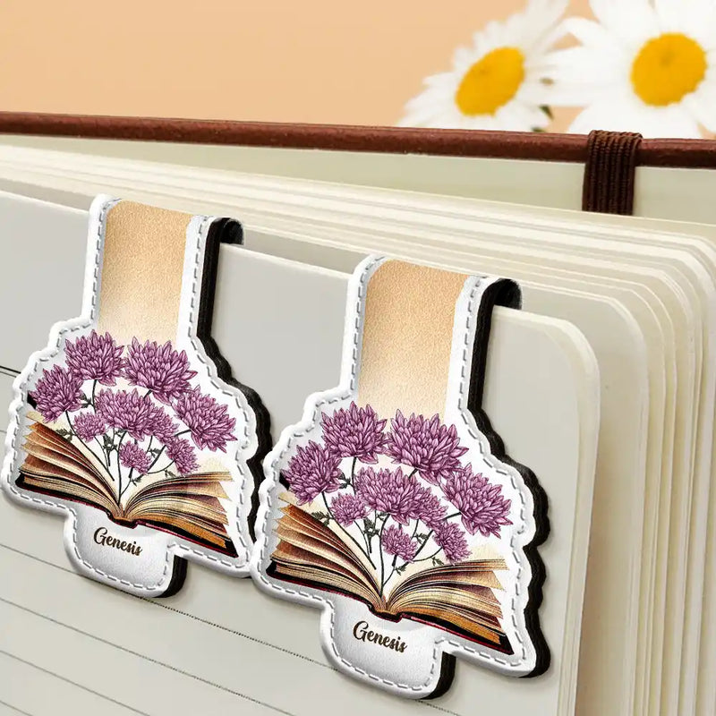 Gift For Yourself, Reading - Flowers Growing From Book - Personalized Custom Shaped Leather Magnetic Bookmark
