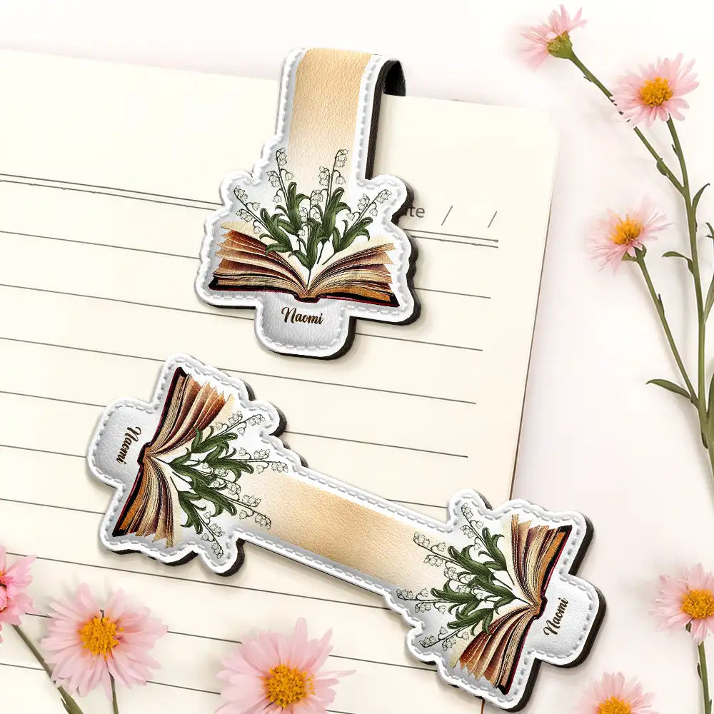 Gift For Yourself, Reading - Flowers Growing From Book - Personalized Custom Shaped Leather Magnetic Bookmark