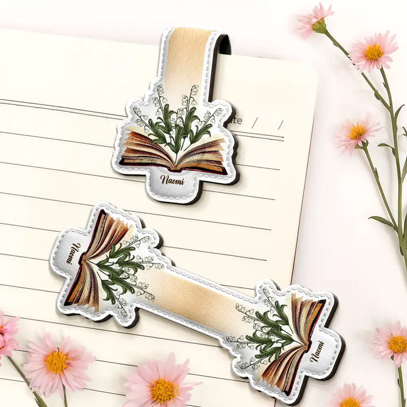 Gift For Yourself, Reading - Flowers Growing From Book - Personalized Custom Shaped Leather Magnetic Bookmark
