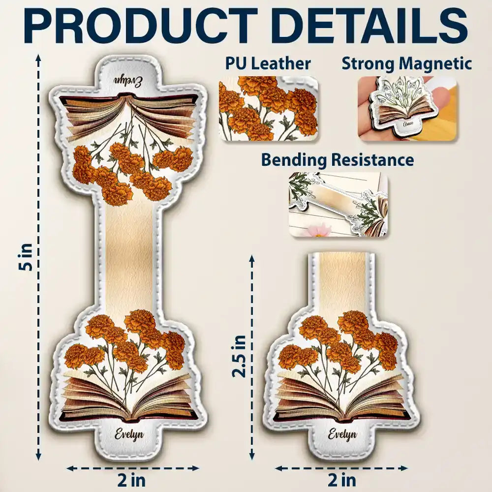 Gift For Yourself, Reading - Flowers Growing From Book - Personalized Custom Shaped Leather Magnetic Bookmark