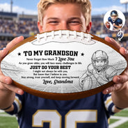 Art Design, Custom Photo, Football, Gift For Grandma, Gifts For Her, Grandma - Grandson, Photo - Pencil Sketch - Bold, Sentimental - Football Birthday Gift For Grandson - Personalized Custom Photo Pencil Sketch I Believe In You Leather Football
