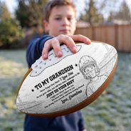 Art Design, Custom Photo, Football, Gift For Grandma, Gifts For Her, Grandma - Grandson, Photo - Pencil Sketch - Bold, Sentimental - Football Birthday Gift For Grandson - Personalized Custom Photo Pencil Sketch I Believe In You Leather Football